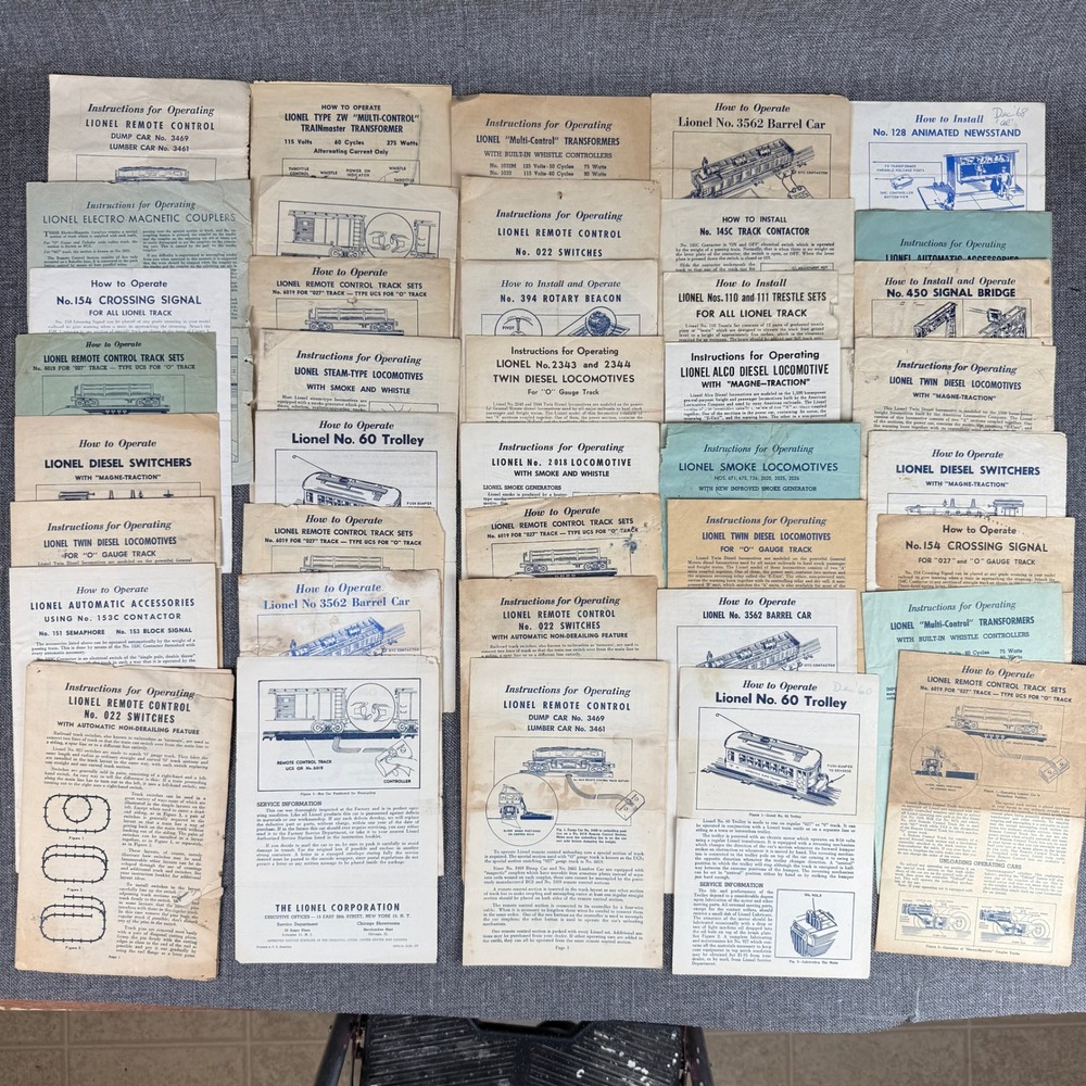 Lionel O-gauge Postwar Original Instruction Sheets , Manuals Lot of 40